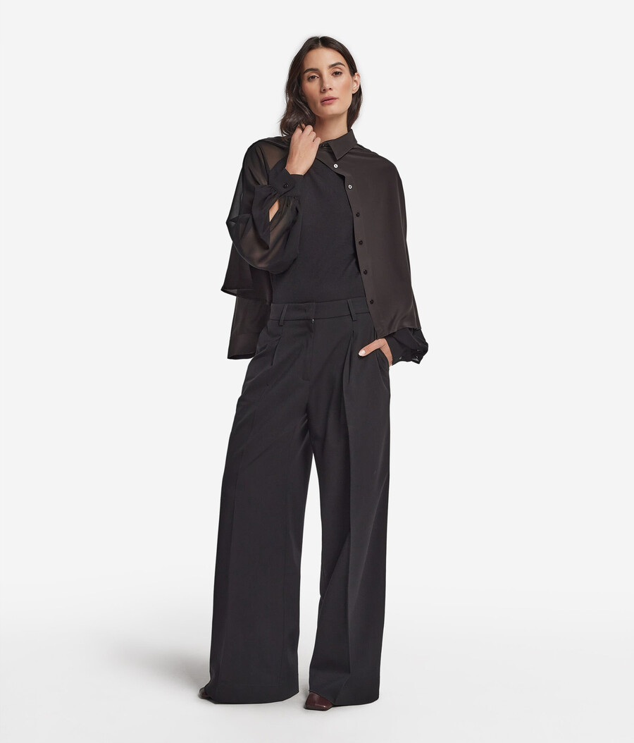 blusa in cashmere ultrafine con inserto in seta