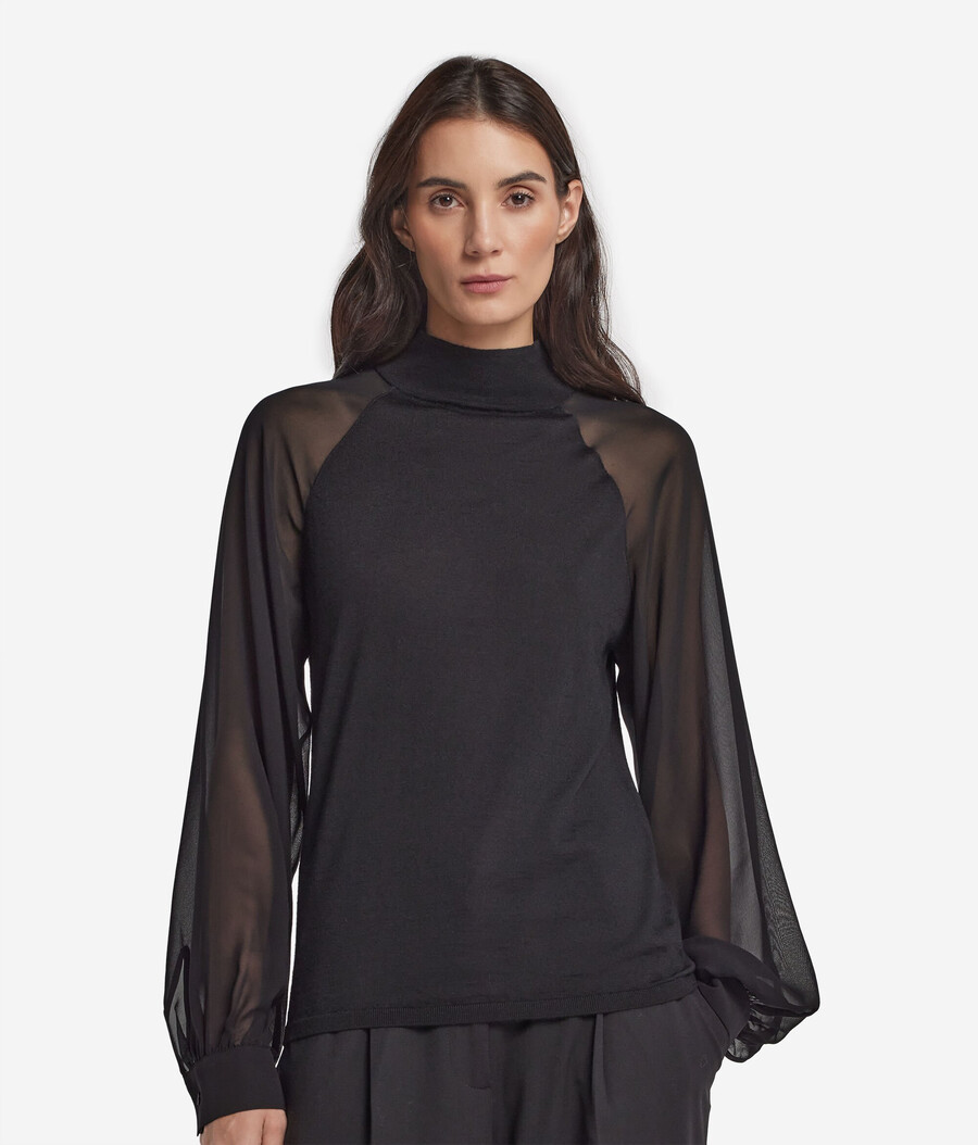 blusa in cashmere ultrafine con inserto in seta
