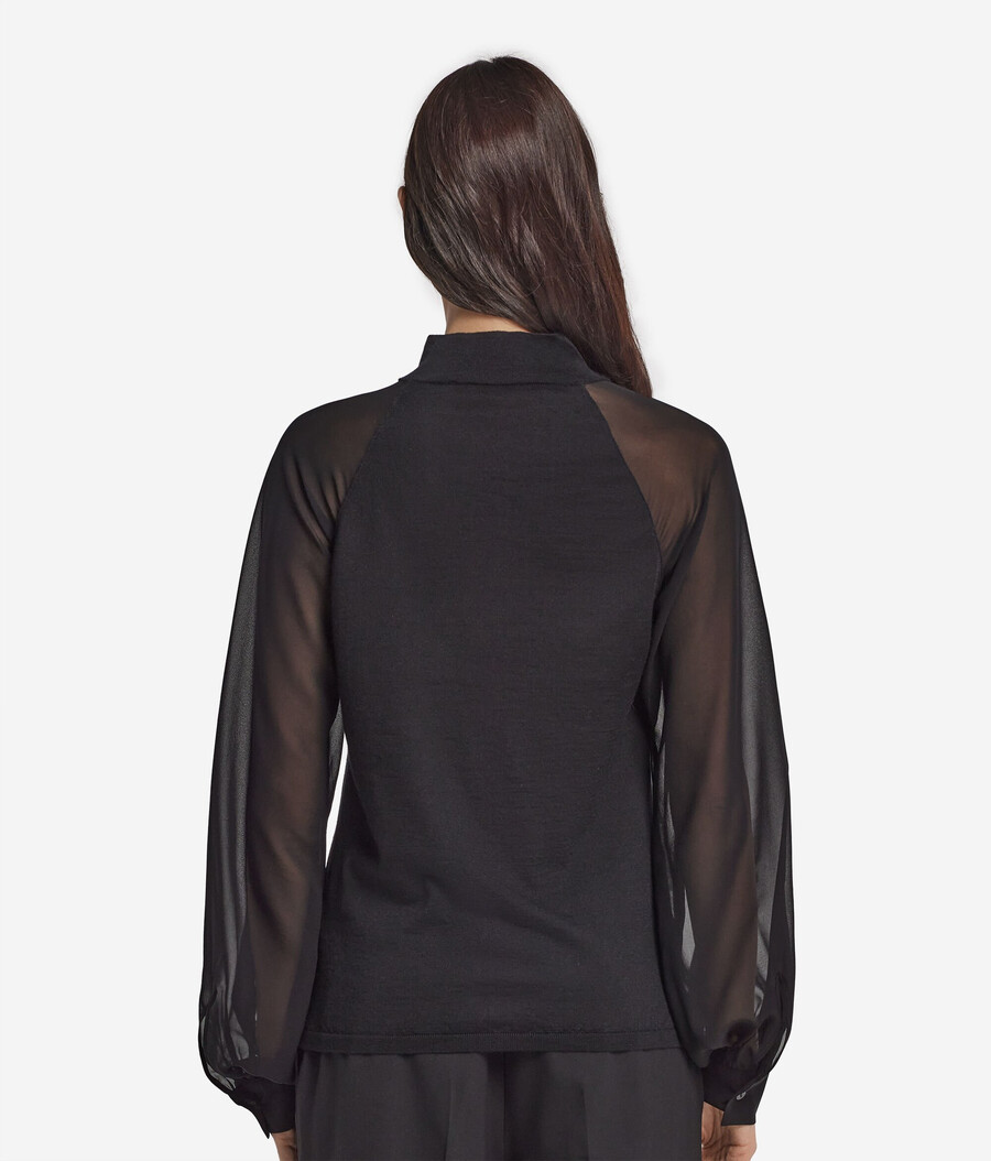 blusa in cashmere ultrafine con inserto in seta