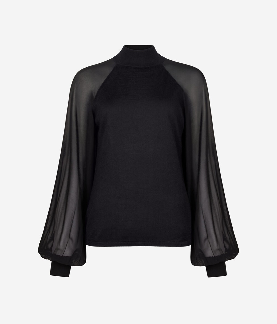 blusa in cashmere ultrafine con inserto in seta