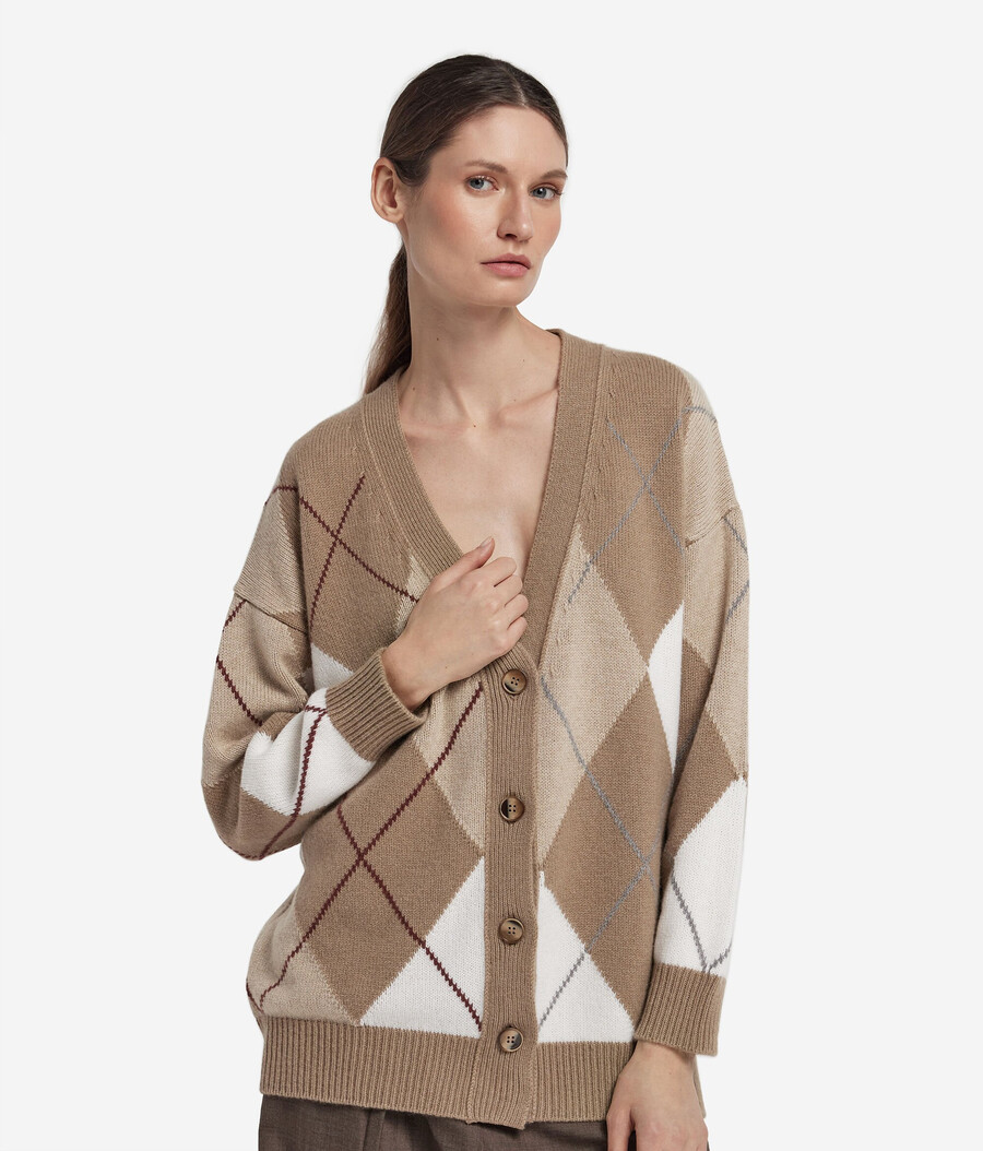 cardigan a rombi in cashmere ultramorbido