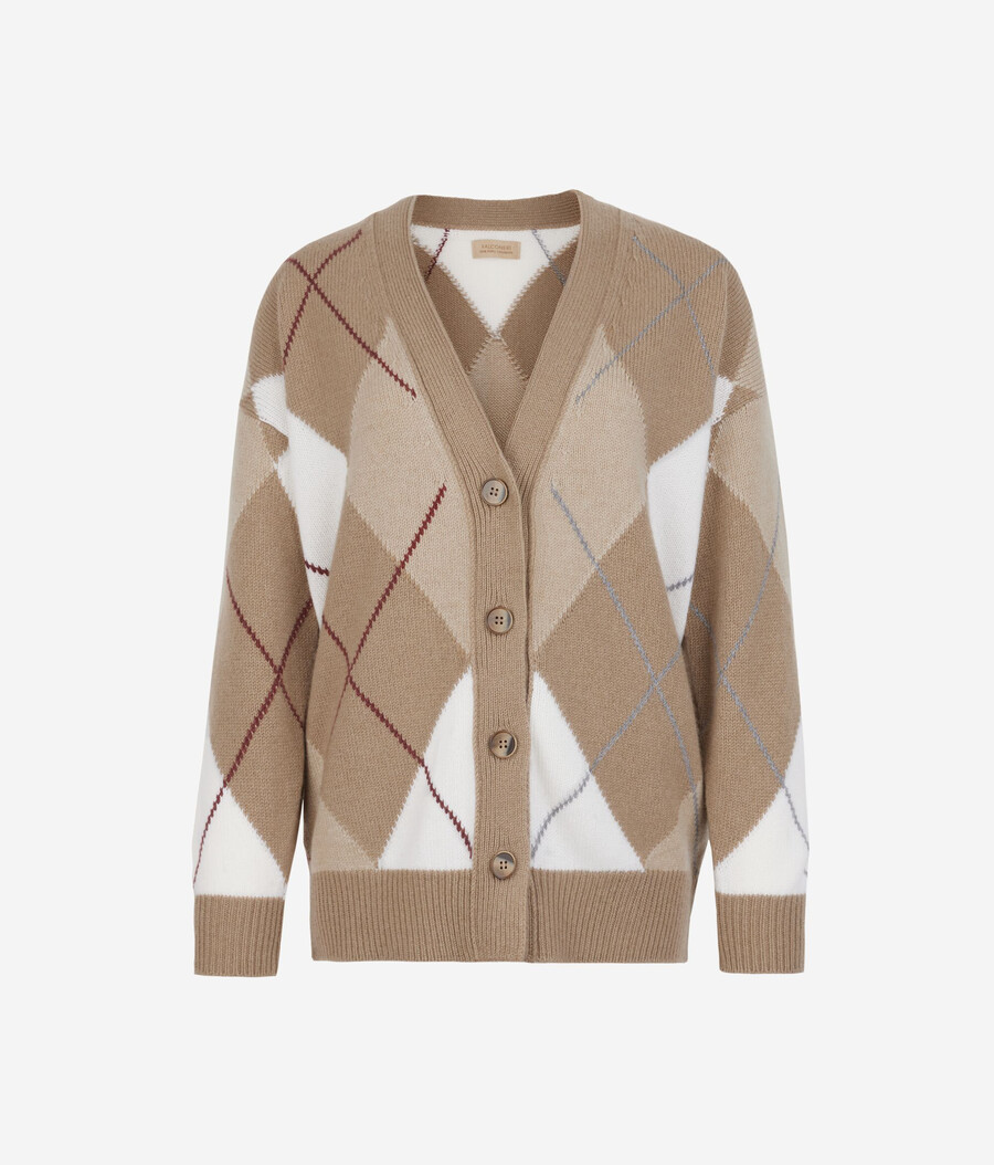 cardigan a rombi in cashmere ultramorbido