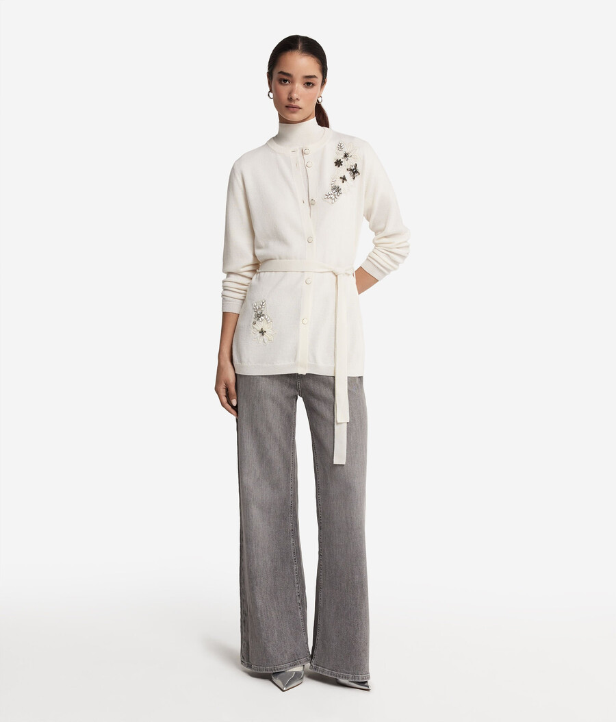 cardigan in cashmere con ricamo floreale