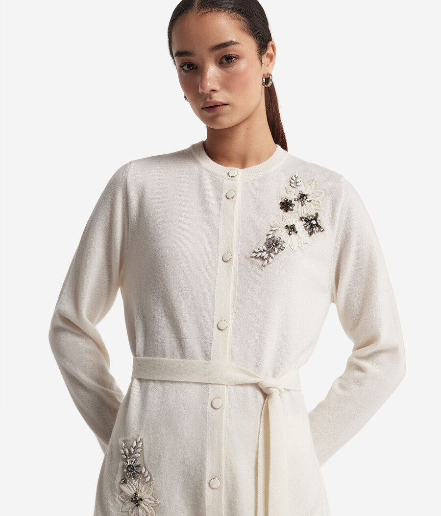 cardigan in cashmere con ricamo floreale