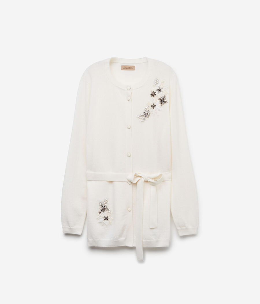 cardigan in cashmere con ricamo floreale