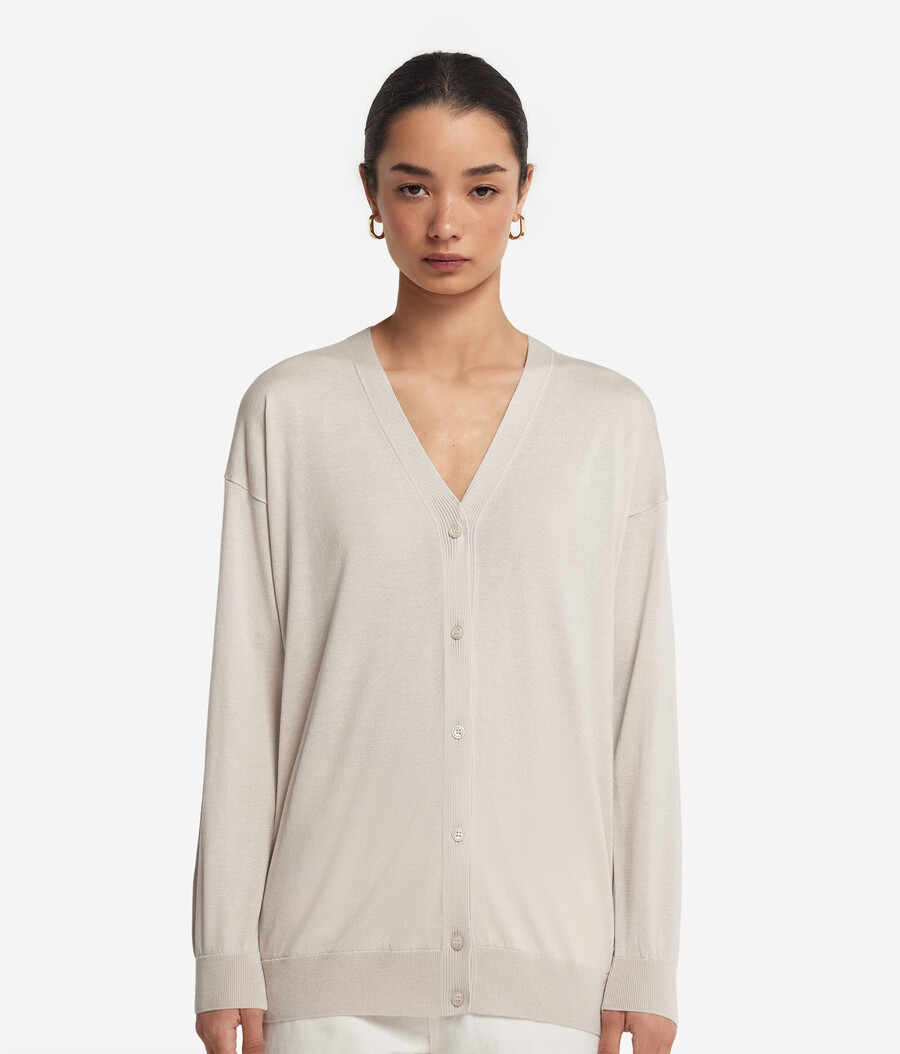 cardigan a maniche lunghe in seta e cotone
