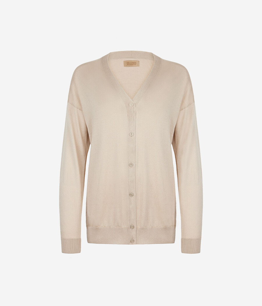 cardigan a maniche lunghe in seta e cotone