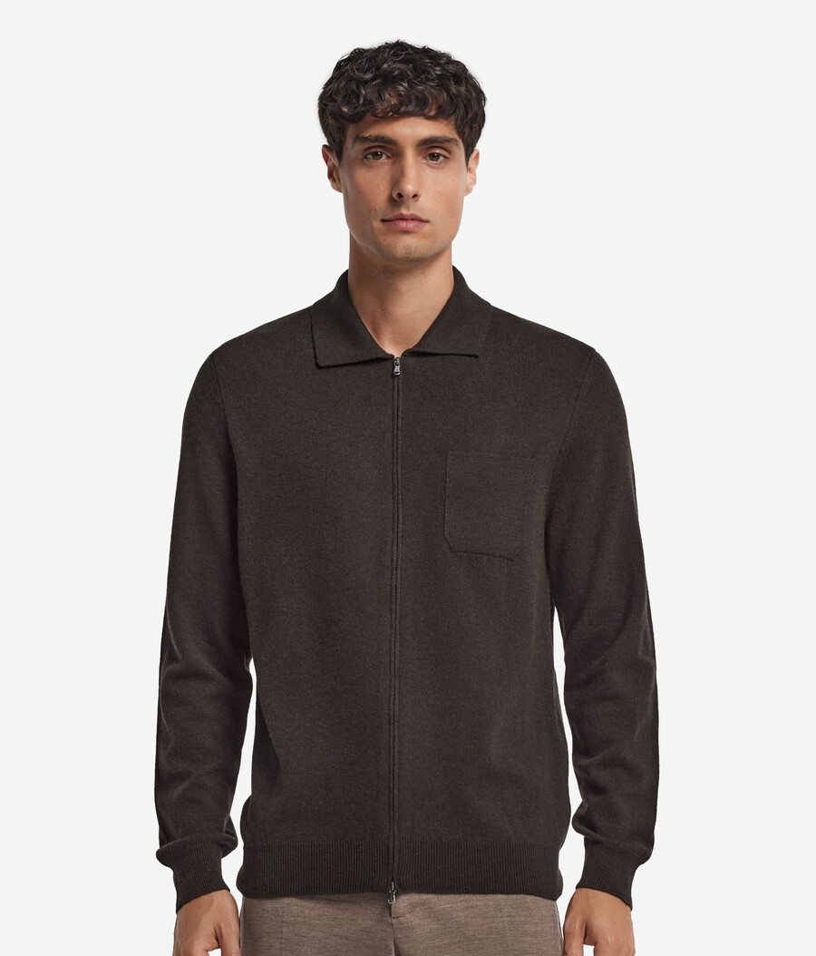 camicia con cerniera in cashmere ultra morbido