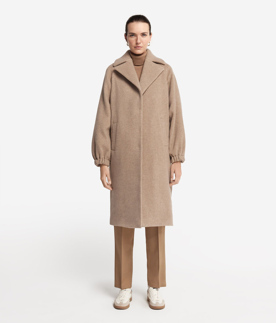 cappotto in cashmere con maniche arricciate