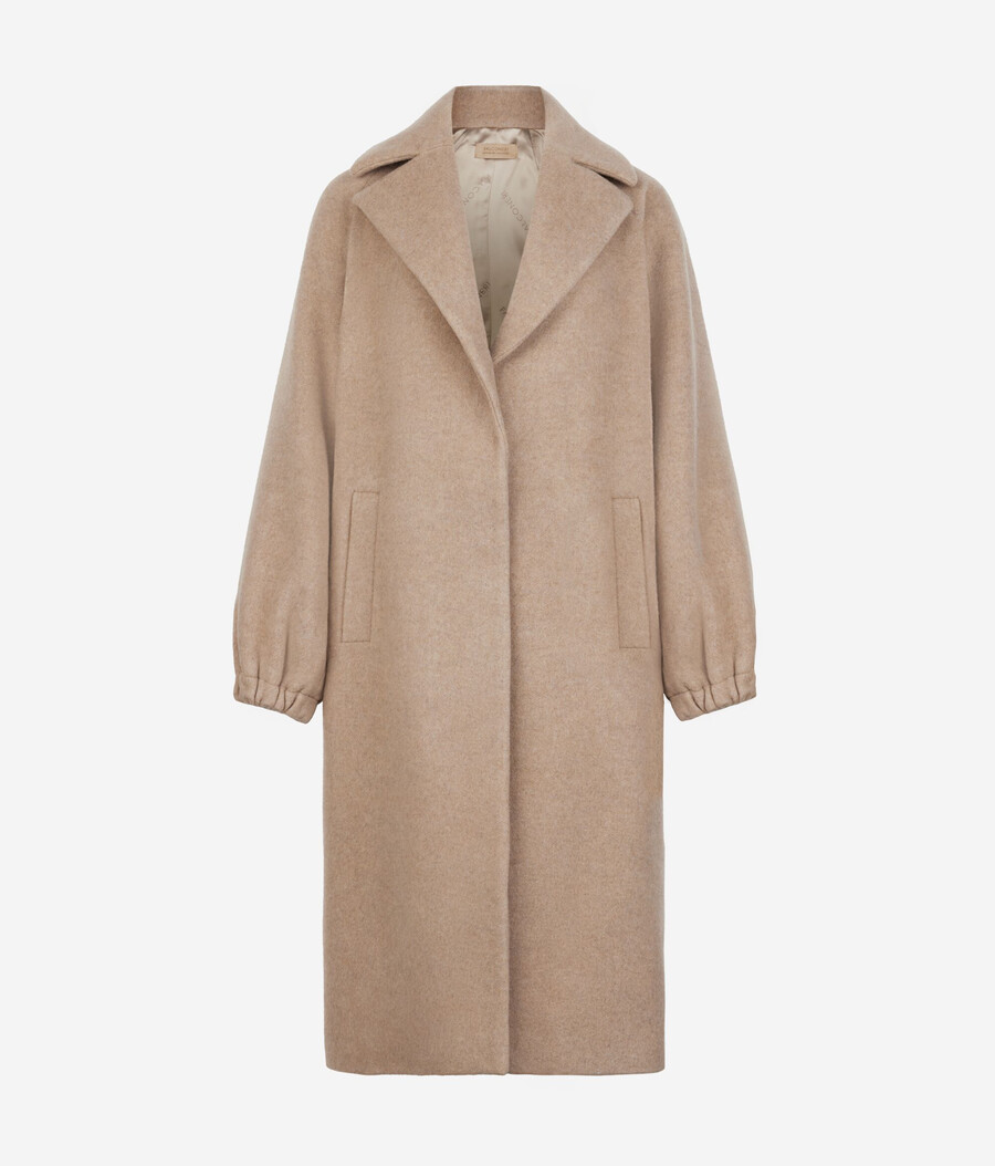 cappotto in cashmere con maniche arricciate