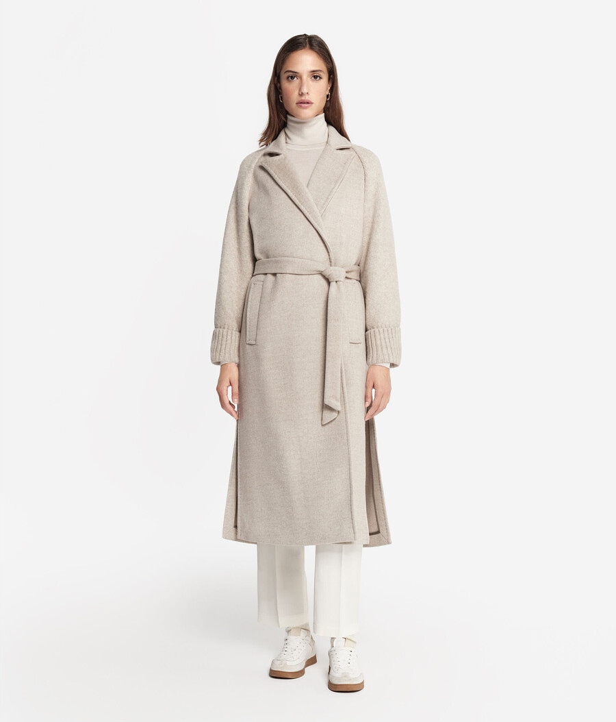 cappotto in cashmere con maniche in jersey