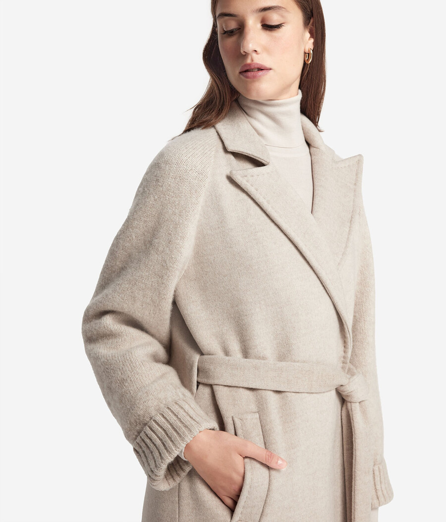 cappotto in cashmere con maniche in jersey