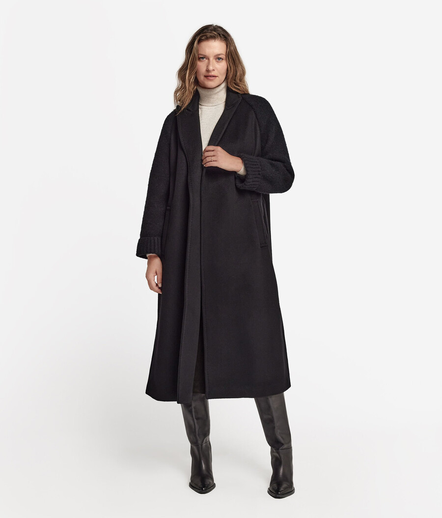 cappotto in cashmere con maniche in jersey
