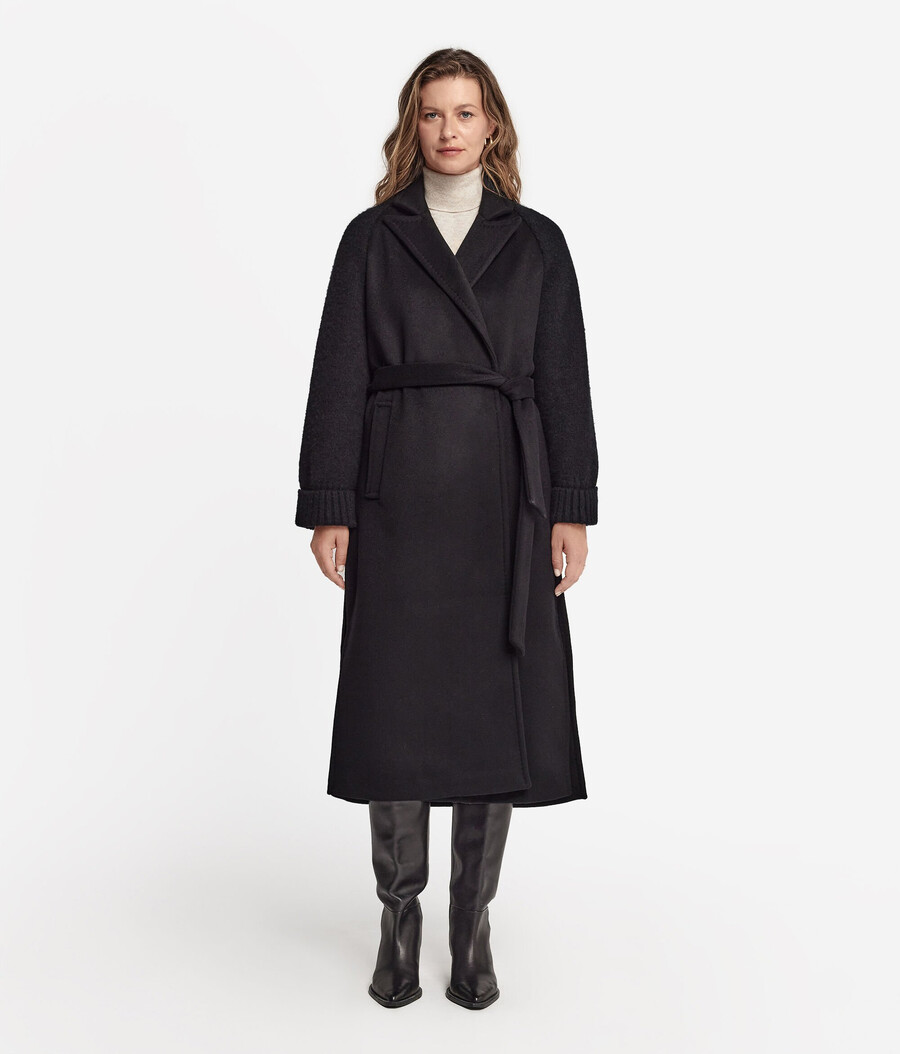cappotto in cashmere con maniche in jersey