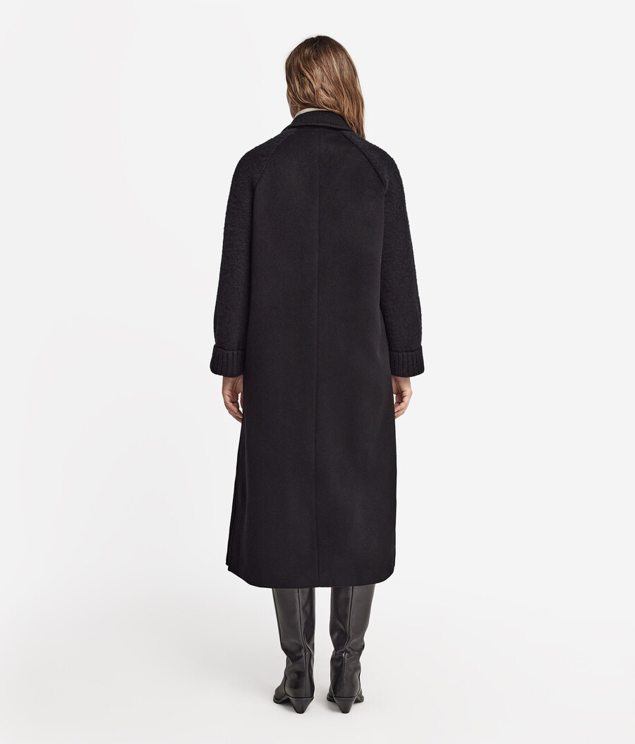 cappotto in cashmere con maniche in jersey