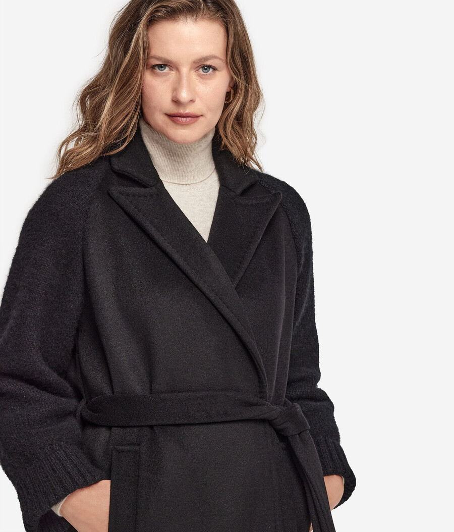 cappotto in cashmere con maniche in jersey