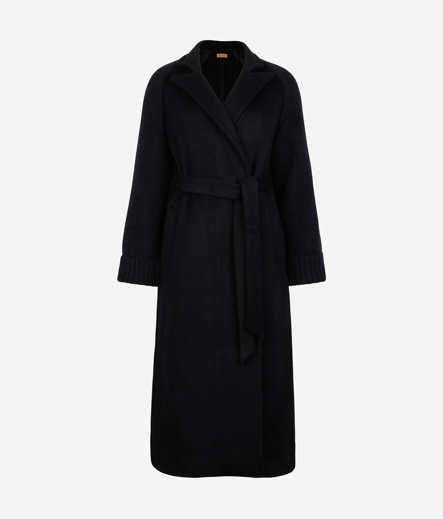 cappotto in cashmere con maniche in jersey