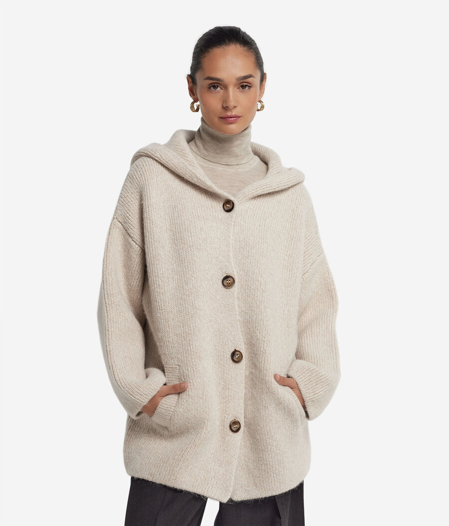 cappotto con cappuccio in lana di alpaca