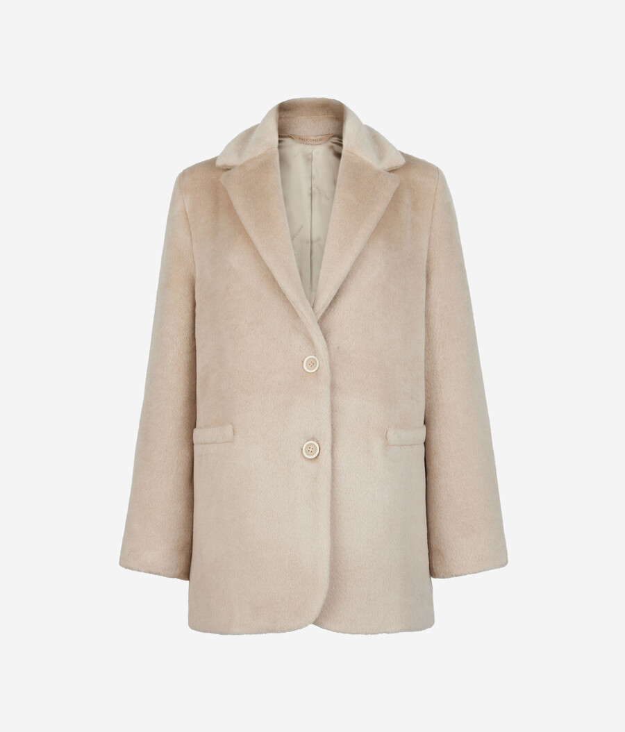cappotto in lana di alpaca effetto teddy
