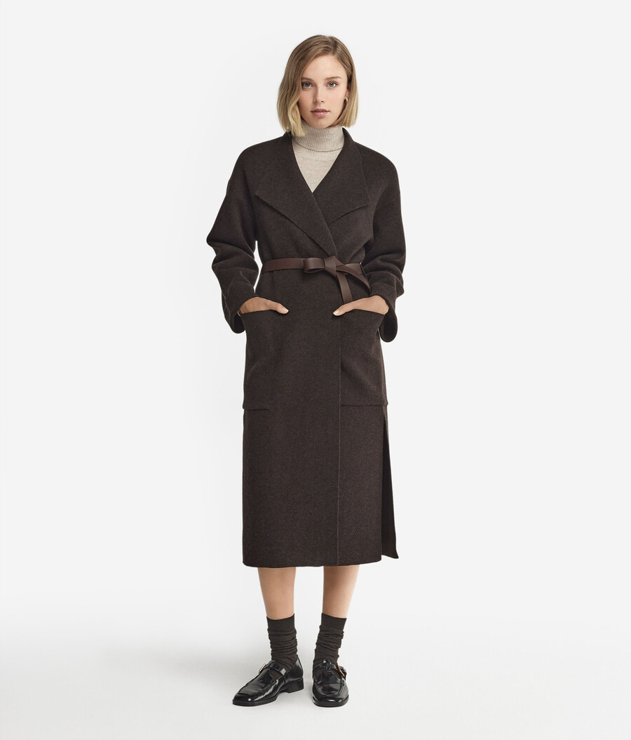 cappotto lungo in cashmere con spacchi