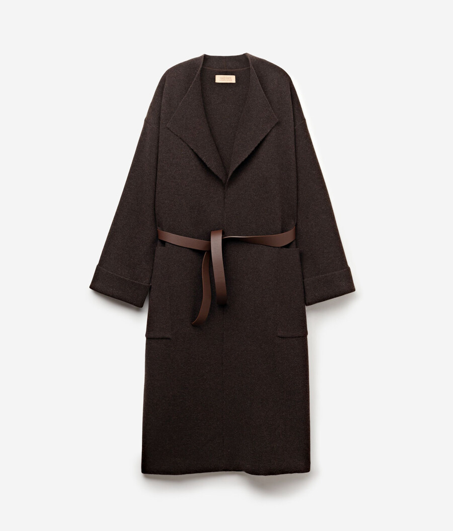 cappotto lungo in cashmere con spacchi