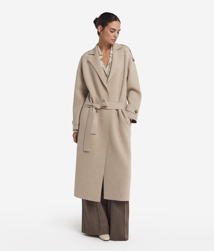 cappotto lungo in cashmere ultra morbido con cintura