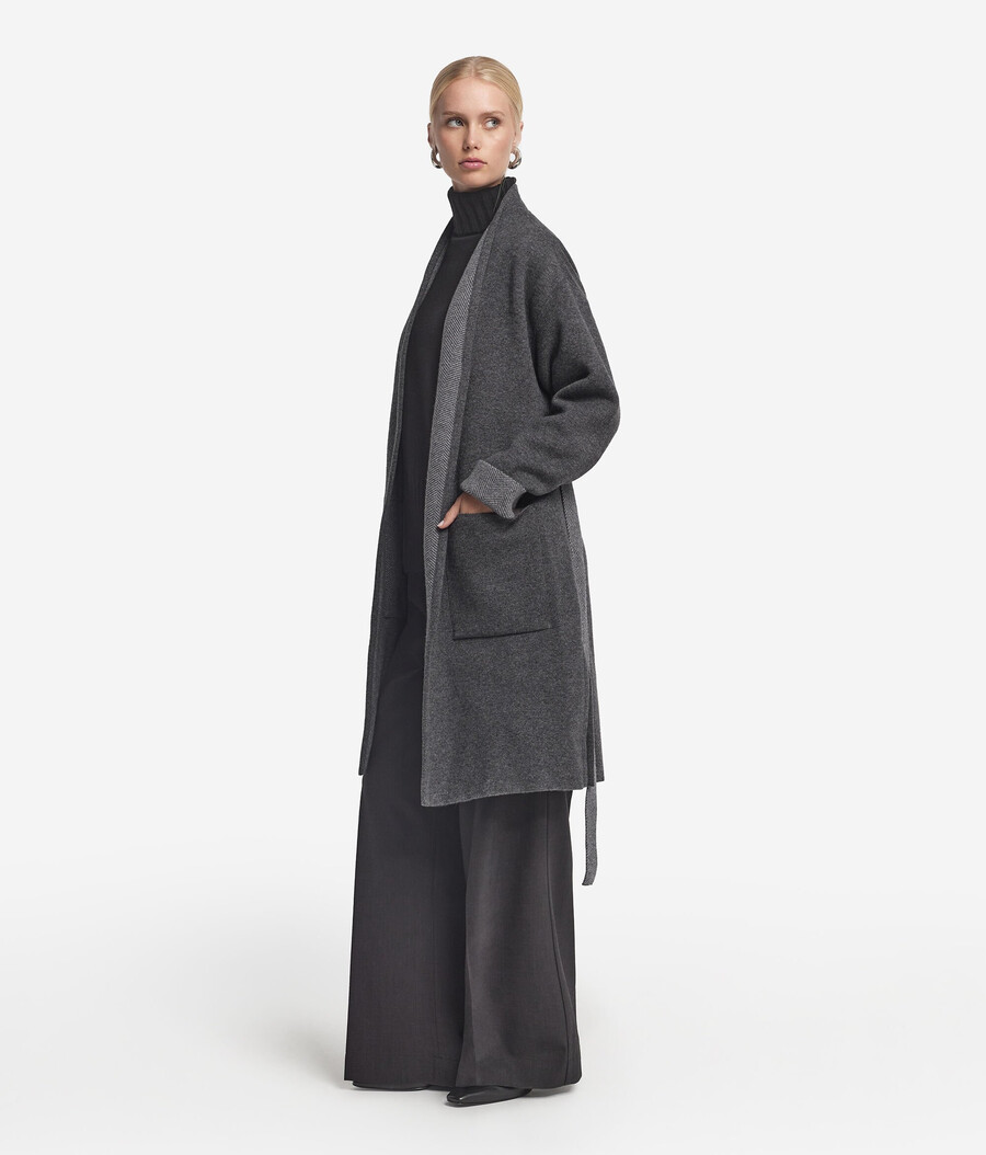 cappotto reversibile in cashmere a spina di pesce