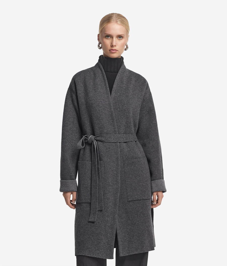 cappotto reversibile in cashmere a spina di pesce