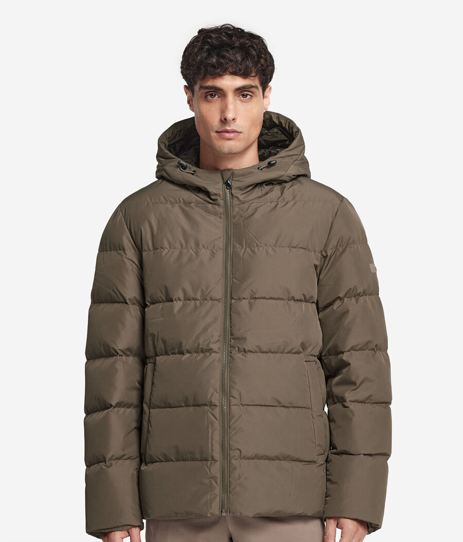piumino con cappuccio e fodera in cashmere