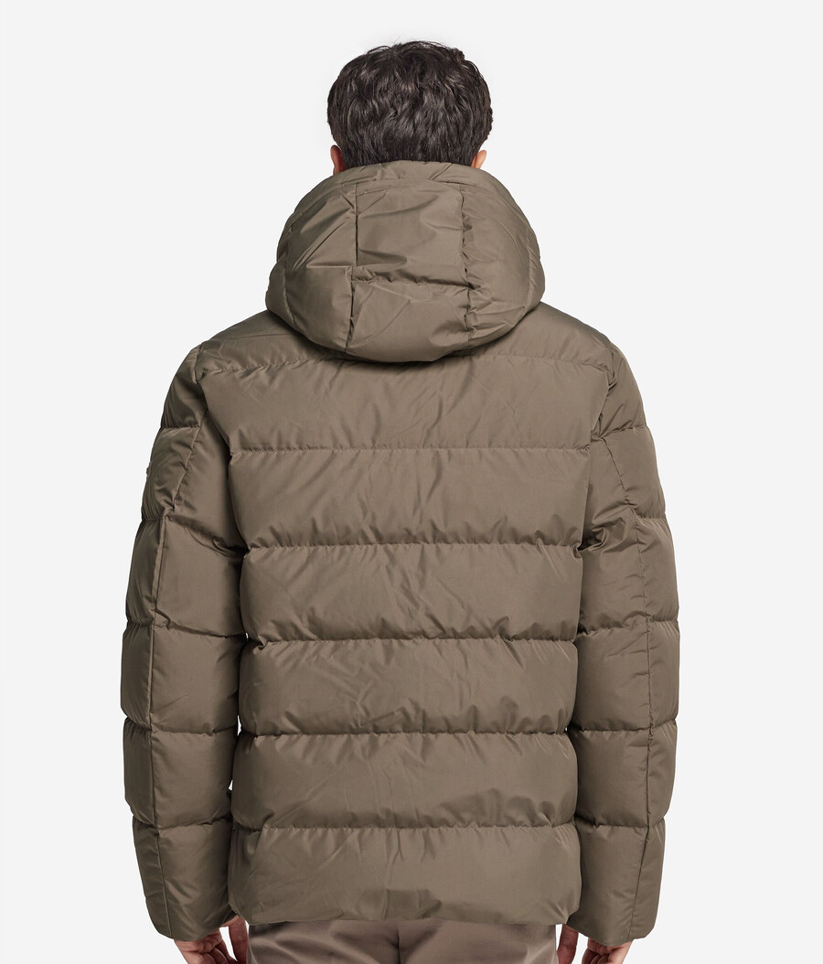 piumino con cappuccio e fodera in cashmere
