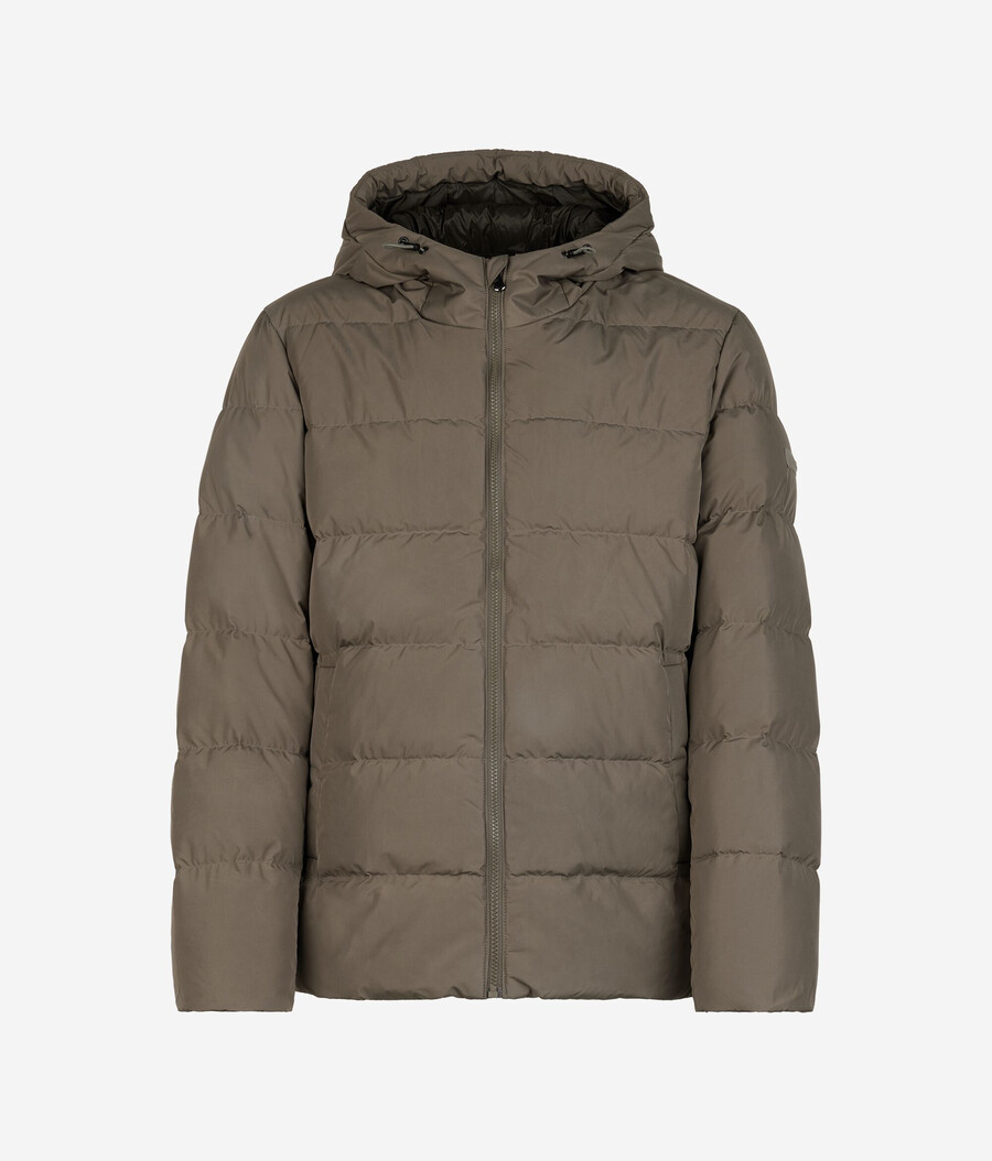 piumino con cappuccio e fodera in cashmere