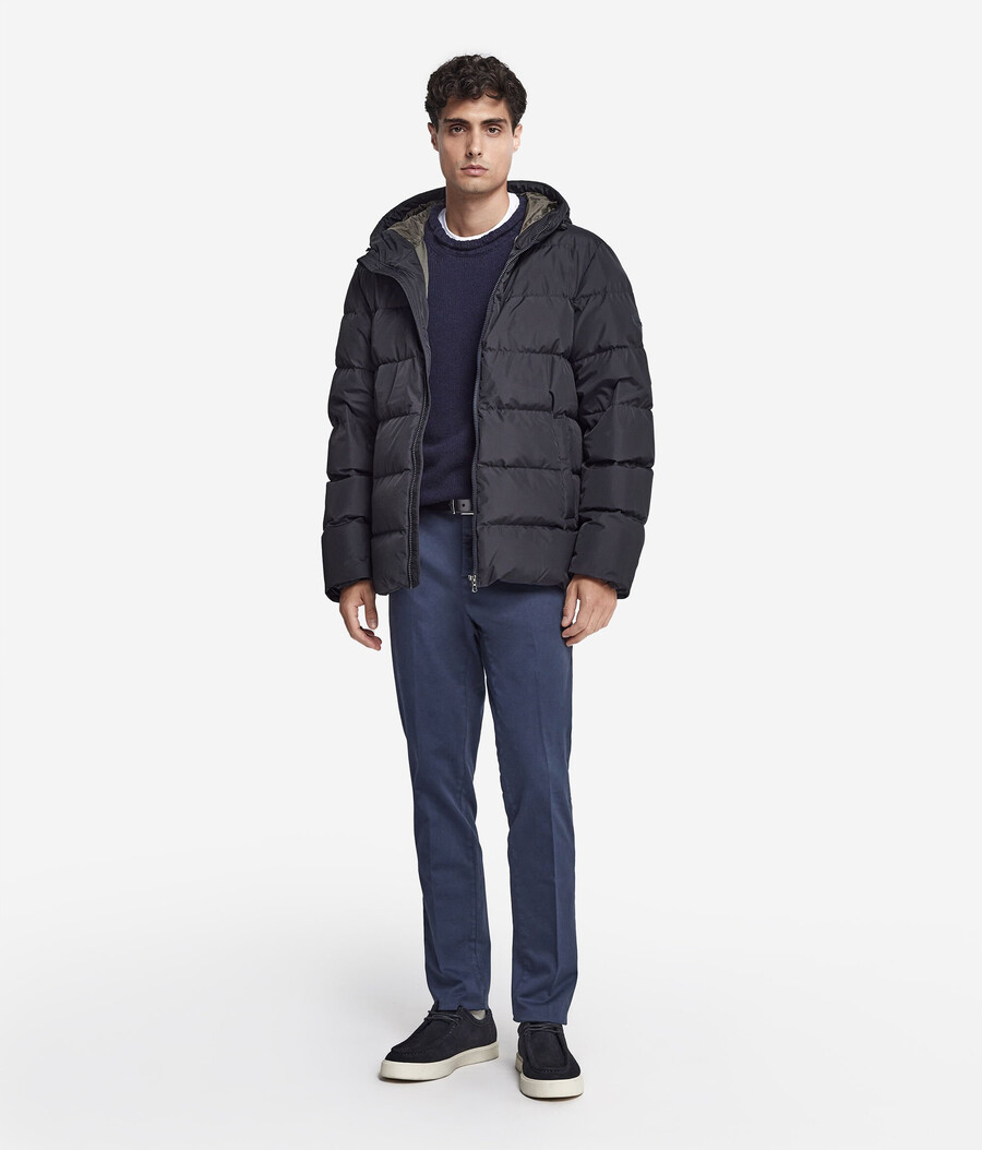piumino con cappuccio e fodera in cashmere