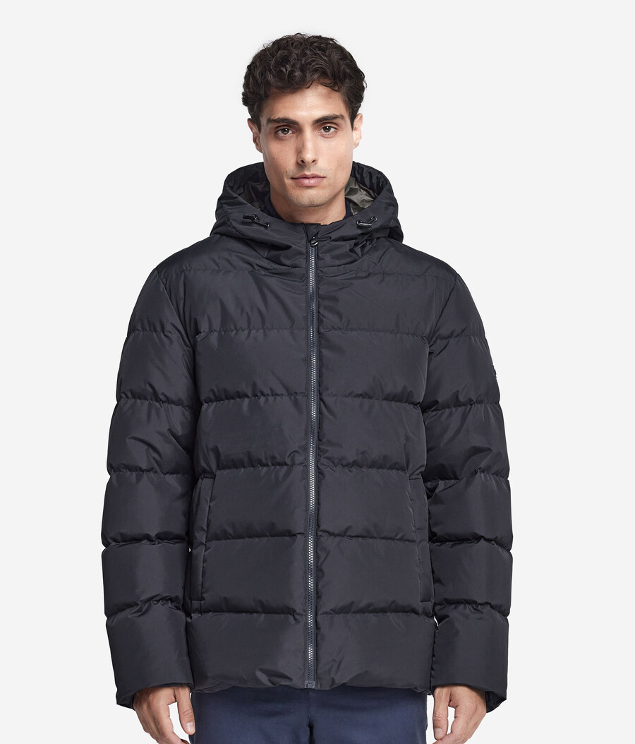 piumino con cappuccio e fodera in cashmere