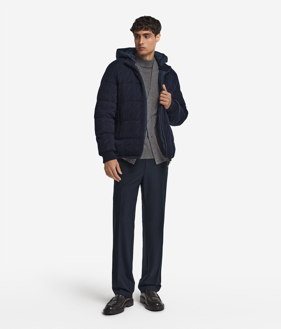 piumino reversibile con punto treccia in cashmere