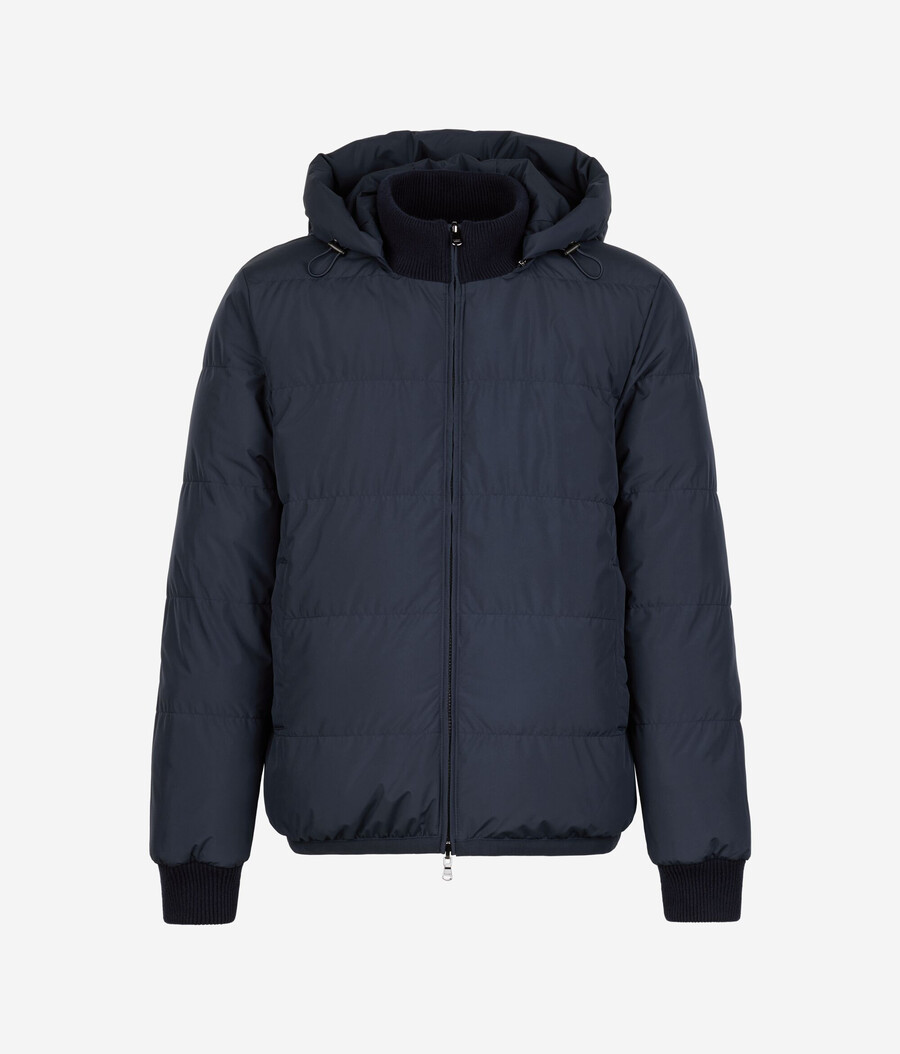 piumino reversibile con punto treccia in cashmere