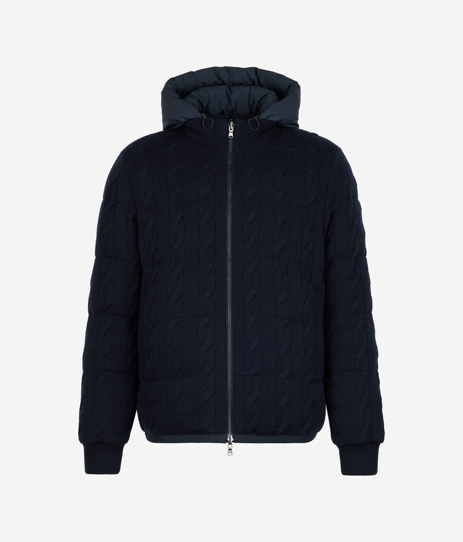 piumino reversibile con punto treccia in cashmere