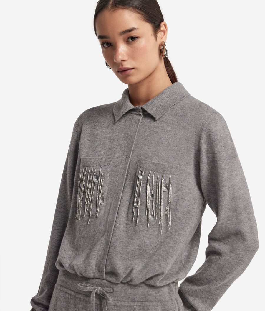 tuta in cashmere con frange