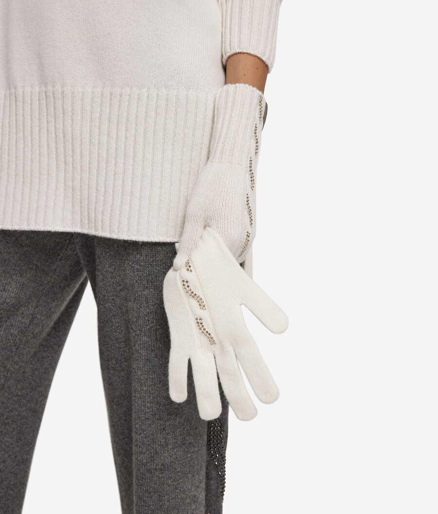 guanti in cashmere ultra morbidi con maglia a trecce e strass