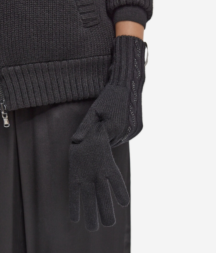 guanti in cashmere ultra morbidi con maglia a trecce e strass