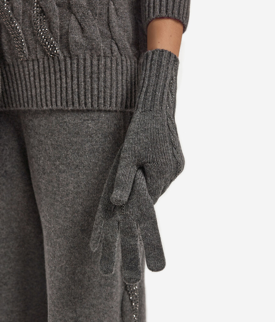 guanti in cashmere ultra morbidi con maglia a trecce e strass