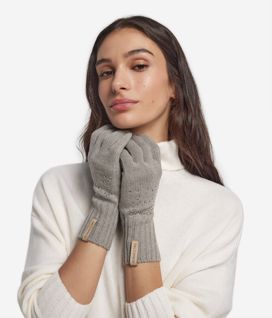 guanti in cashmere con strass