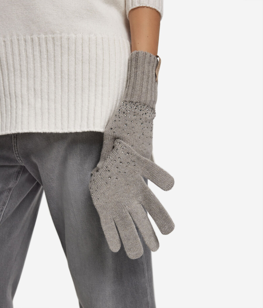 guanti in cashmere con strass