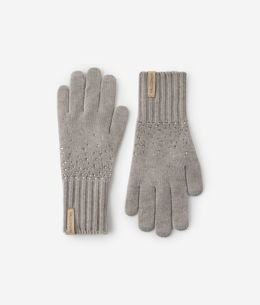 guanti in cashmere con strass
