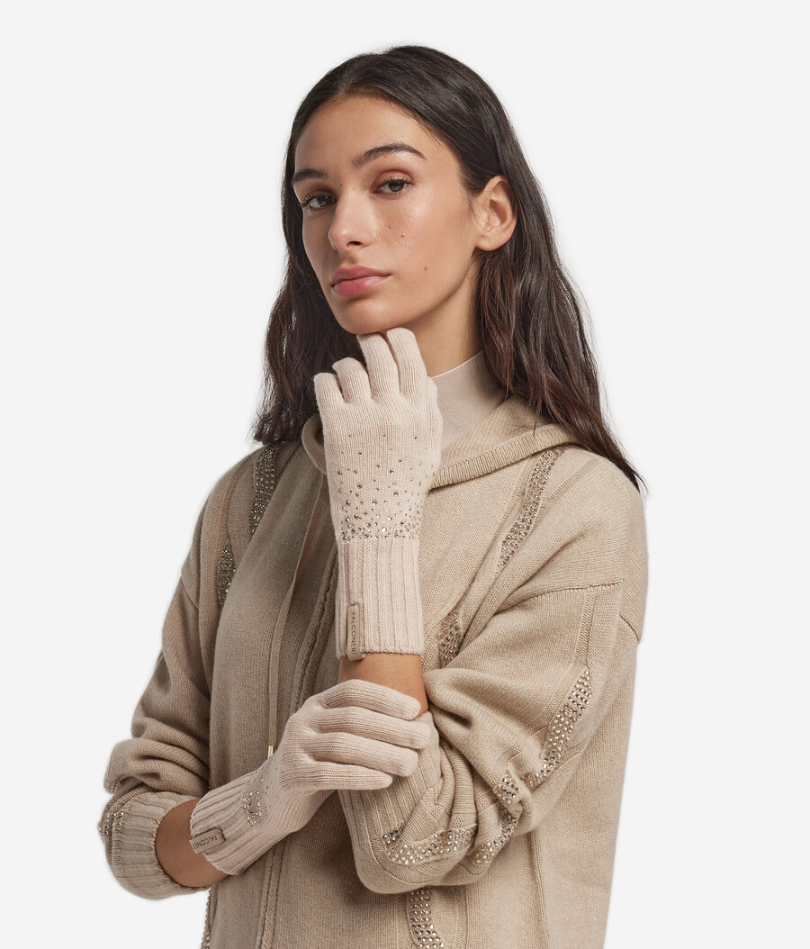 guanti in cashmere con strass