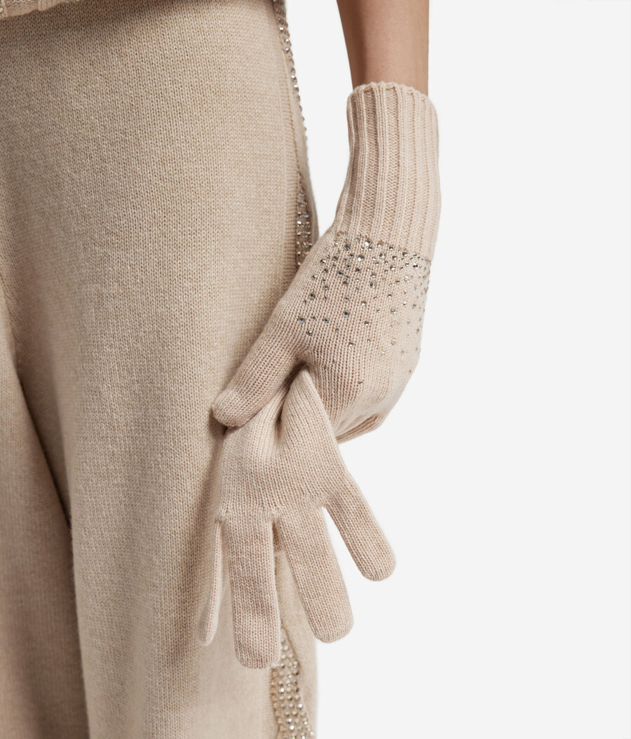 guanti in cashmere con strass