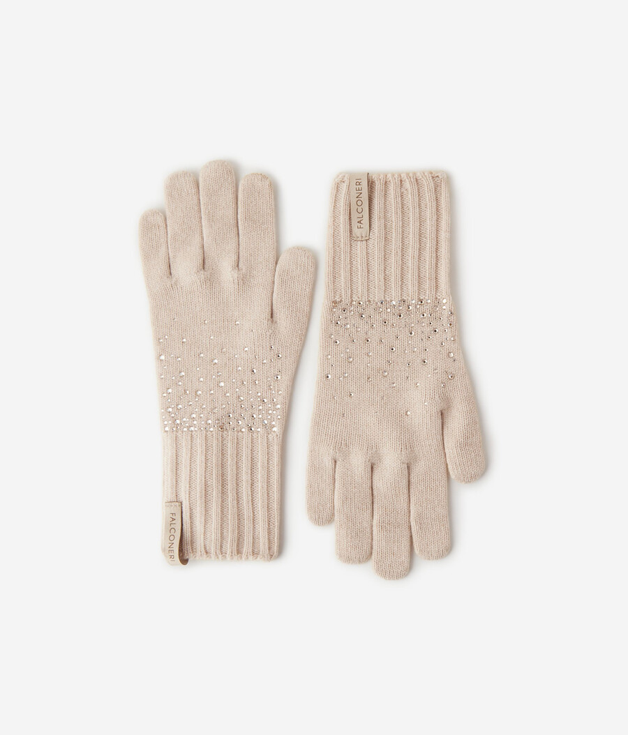 guanti in cashmere con strass