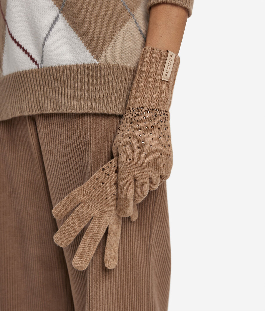 guanti in cashmere con strass