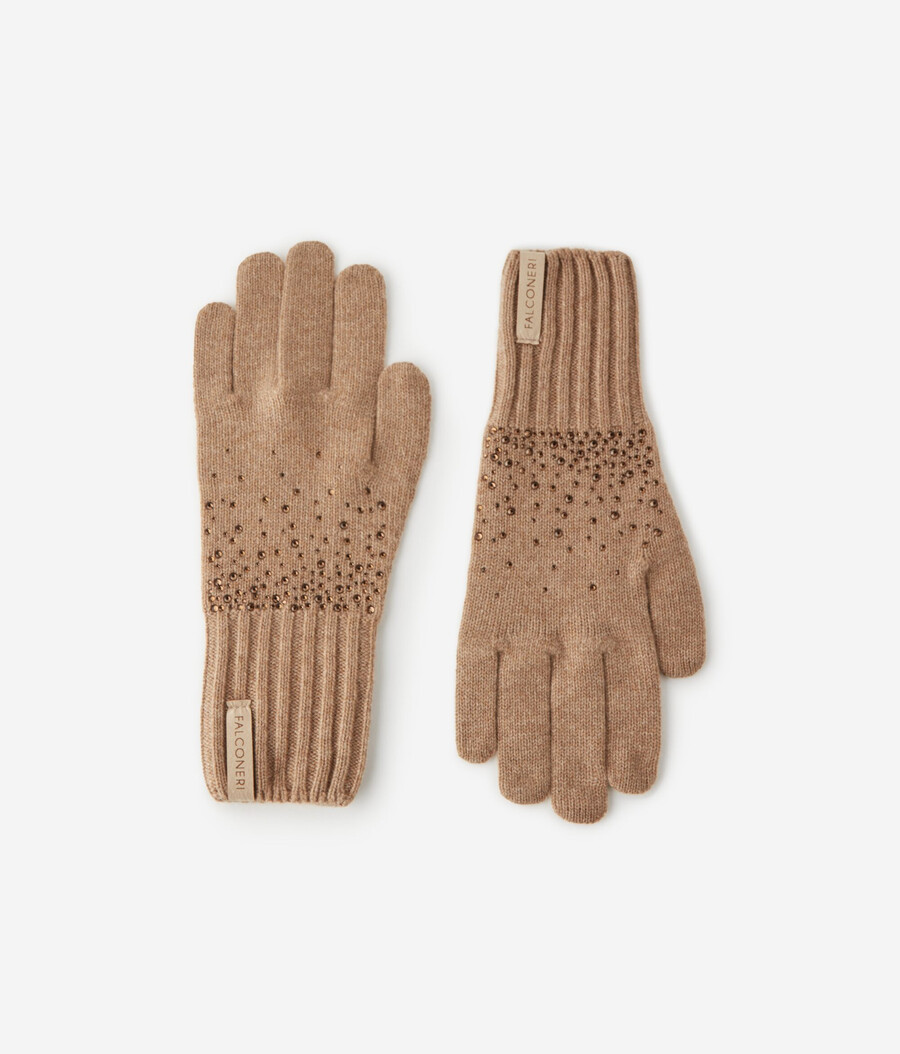 guanti in cashmere con strass