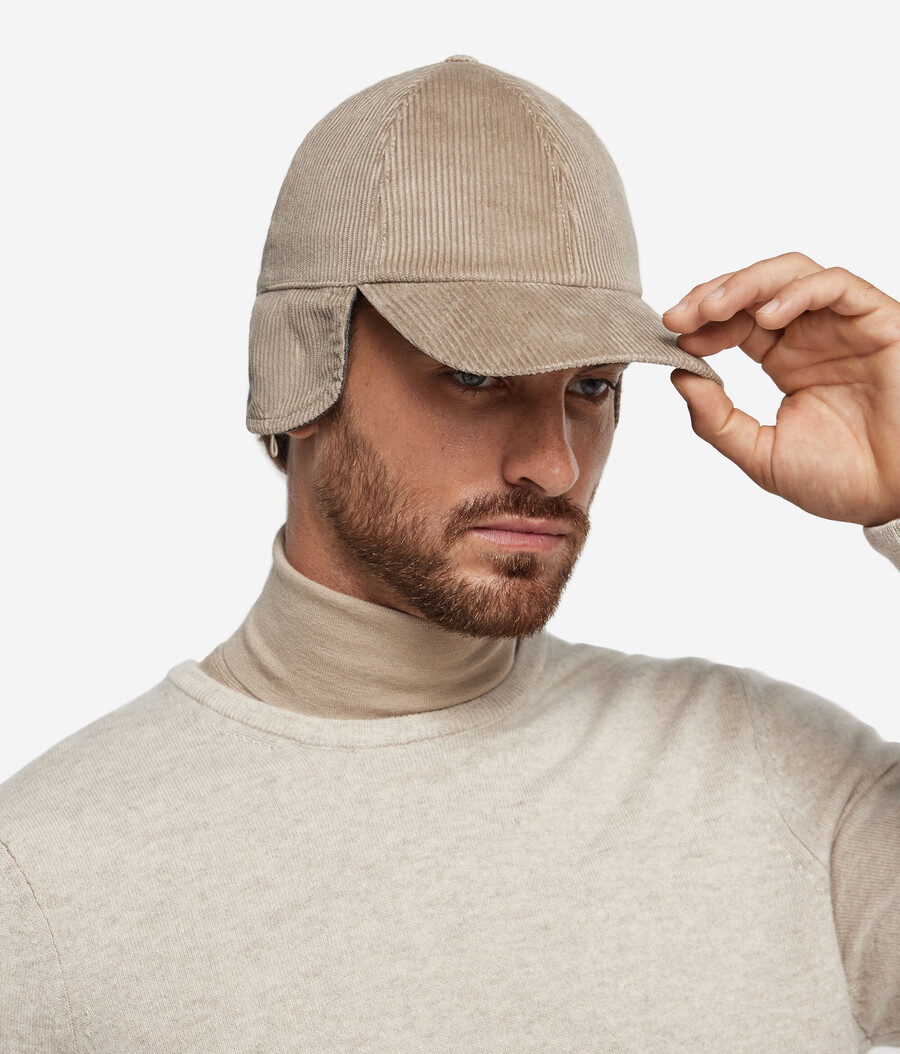cappellino da baseball in velluto di cotone con fodera in cashmere