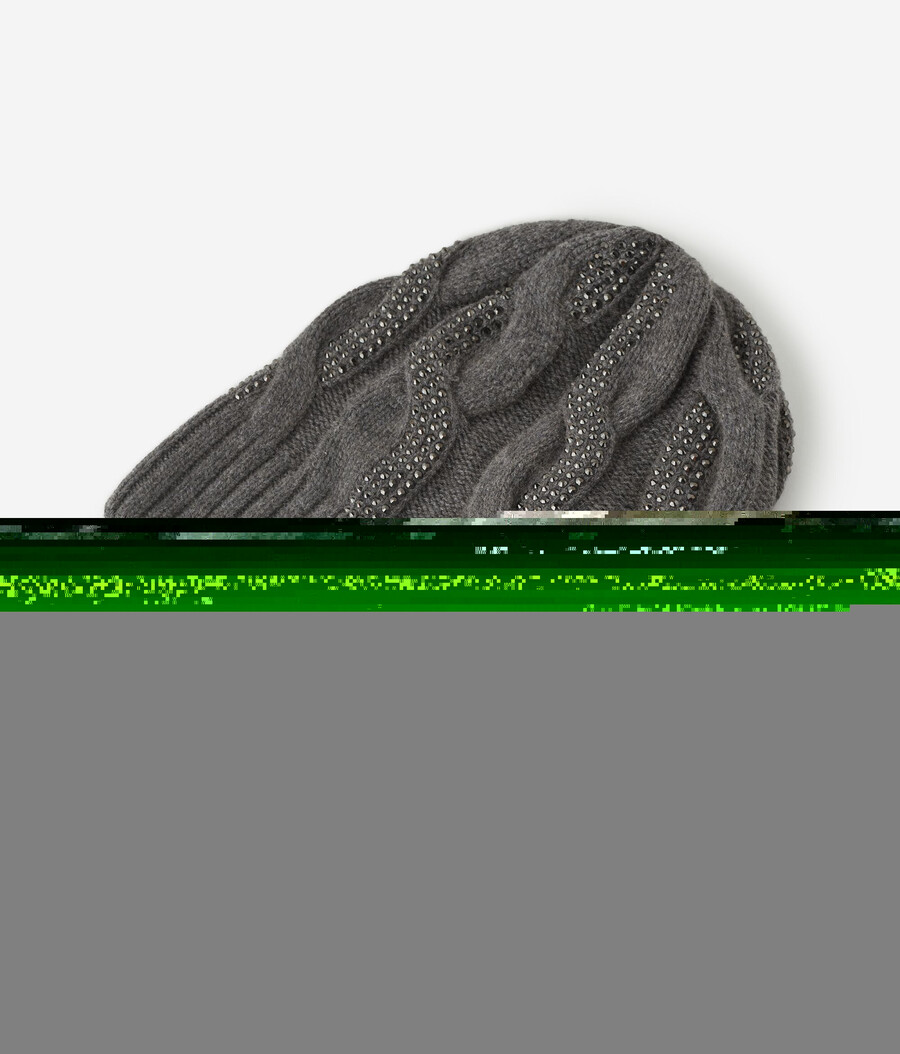cappello in cashmere ultra morbido con maglia a trecce e strass